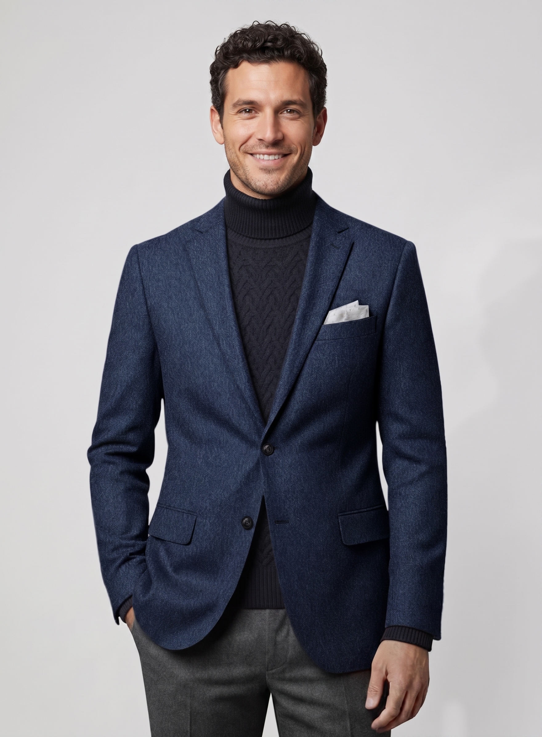 Modelo vistiendo saco de cashmere Nebbia