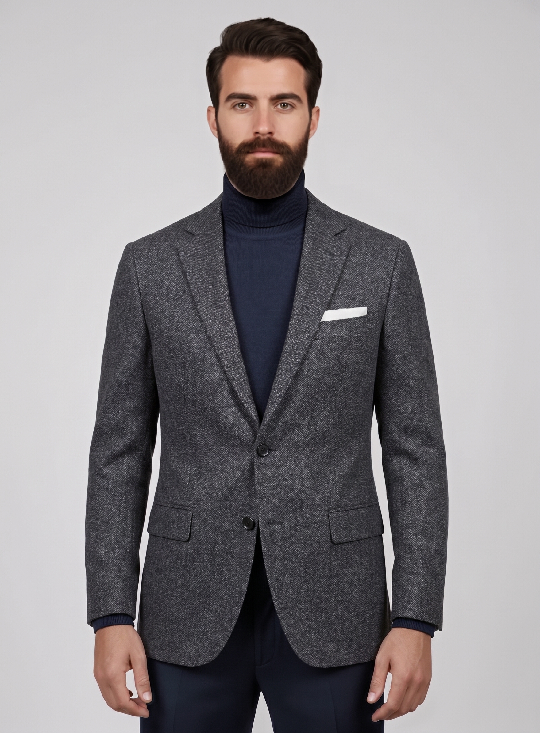 Modelo vistiendo saco de cashmere Cammello
